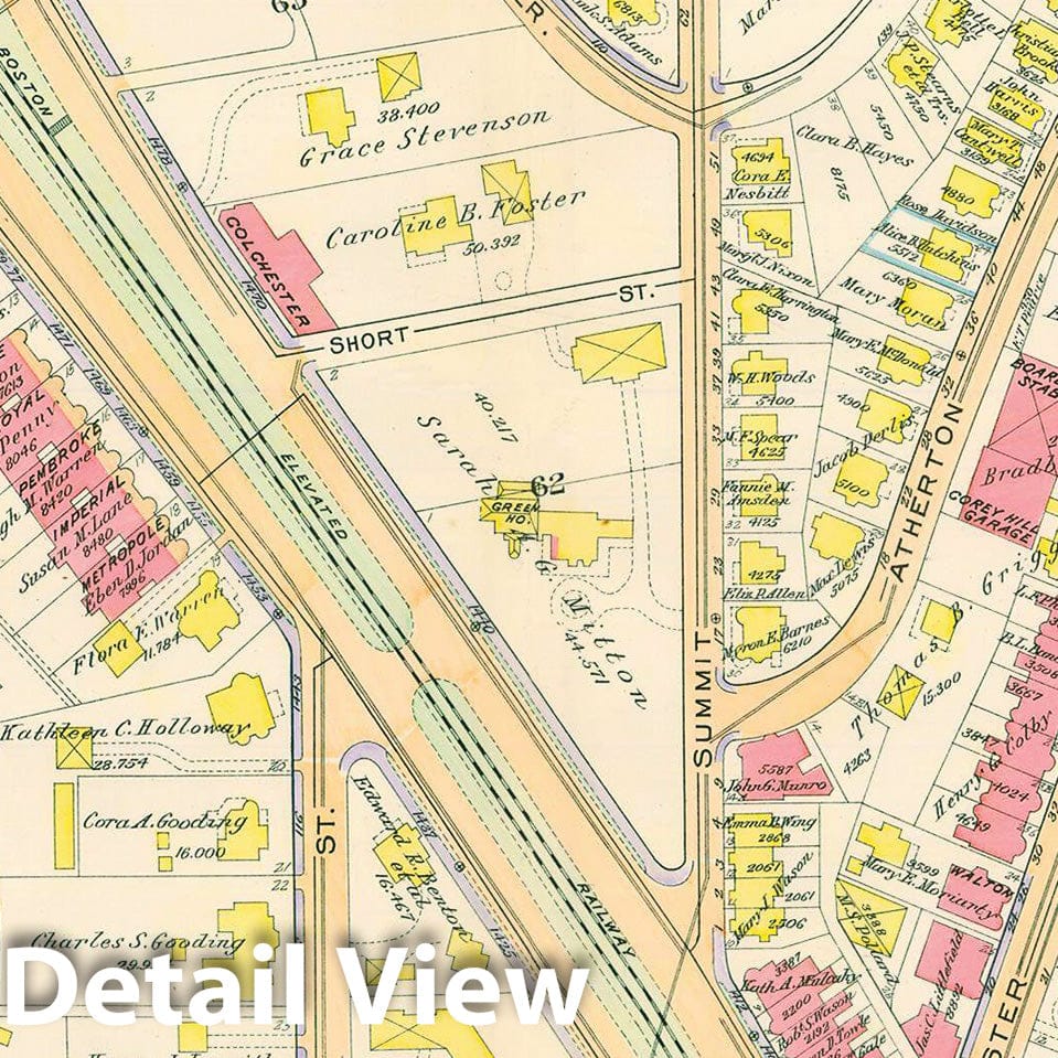Historic Map : Atlas Town of Brookline, Norfolk County Massachusetts, Brookline 1913 Plate 012 , Vintage Wall Art