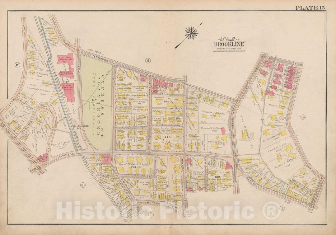 Historic Map : Atlas Town of Brookline, Brookline 1919 Plate 015 , Vintage Wall Art
