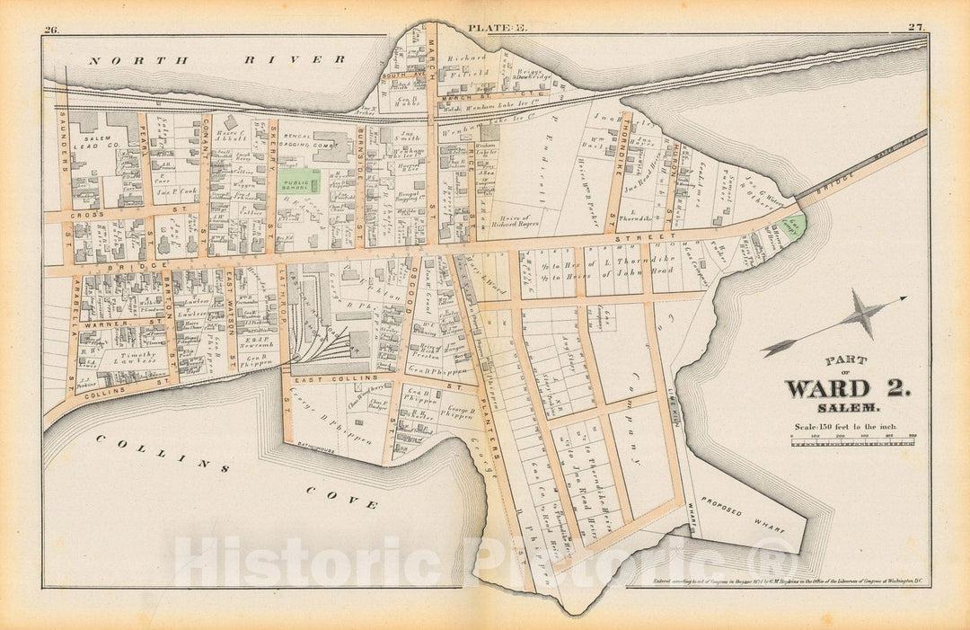 Historic Map : Atlas City of Salem, Massachusetts, Salem 1874 Plate E , Vintage Wall Art