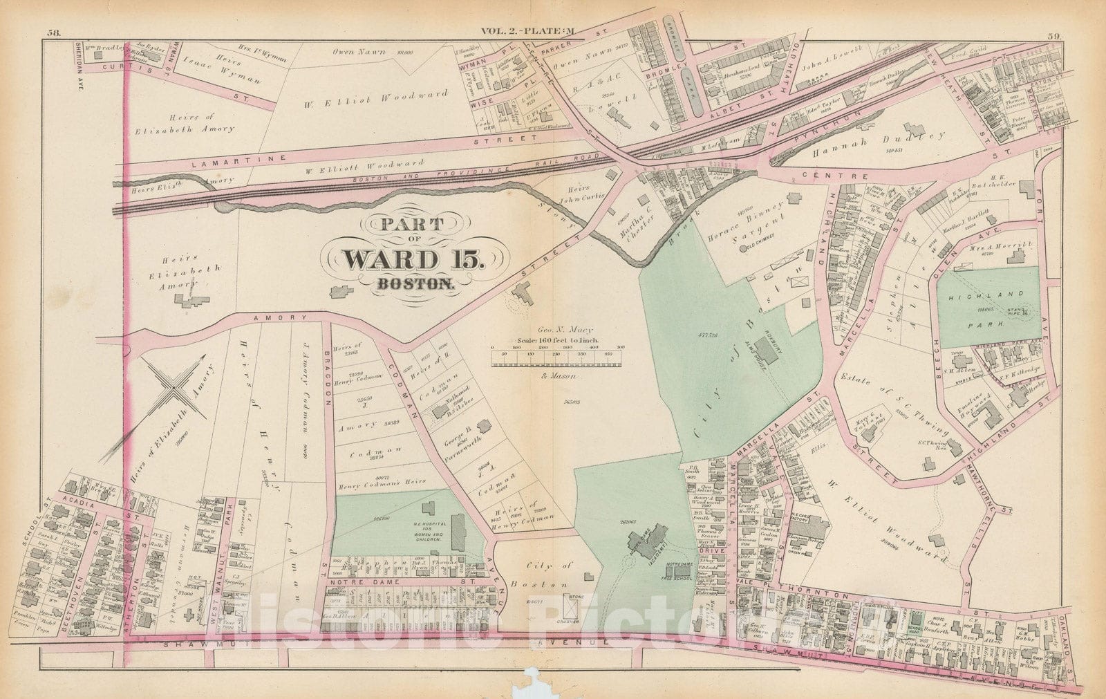 Historic Map : Atlas of County of Suffolk, MA Vol. 2nd, Roxbury 1873 Plate M , Vintage Wall Art
