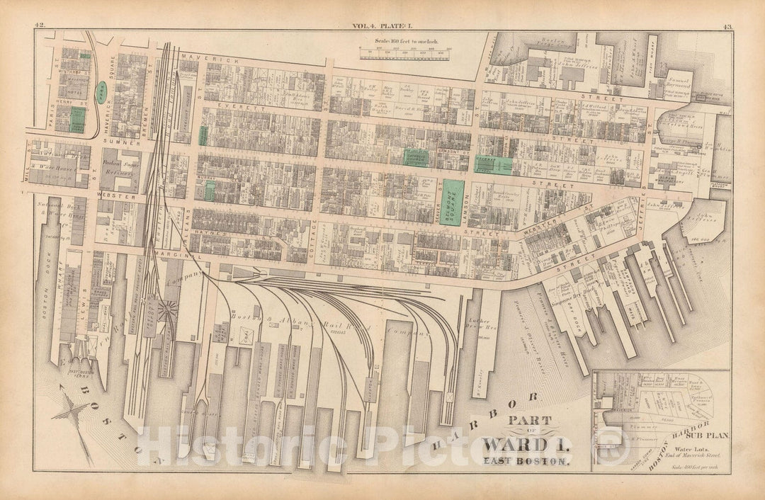 Historic Map : Atlas of county of Suffolk, MA Vol. 4, East Boston 1874 Plate I , Vintage Wall Art
