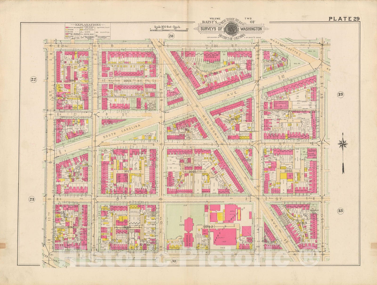 Historic Map : Atlas of Washington D.C. Volume 2 (NE, SE, SW), Washington 1928 Plate 029 , Vintage Wall Art