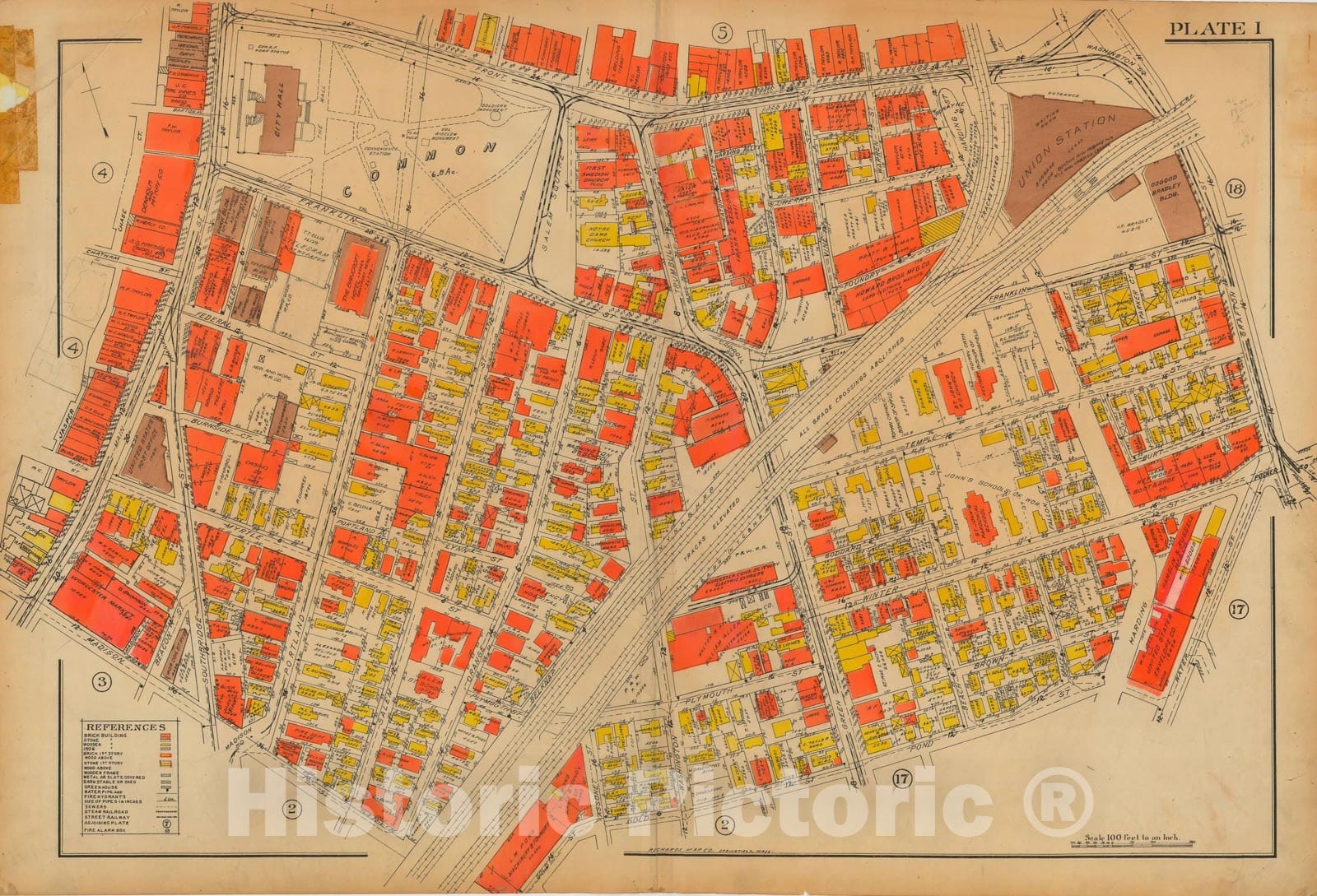 Historic Map : Atlas City of Worcester MA 1922 Plate 001 , Vintage Wall Art