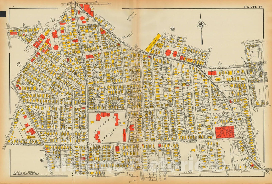 Historic Map : Atlas City of Worcester MA 1922 Plate 017 , Vintage Wall Art