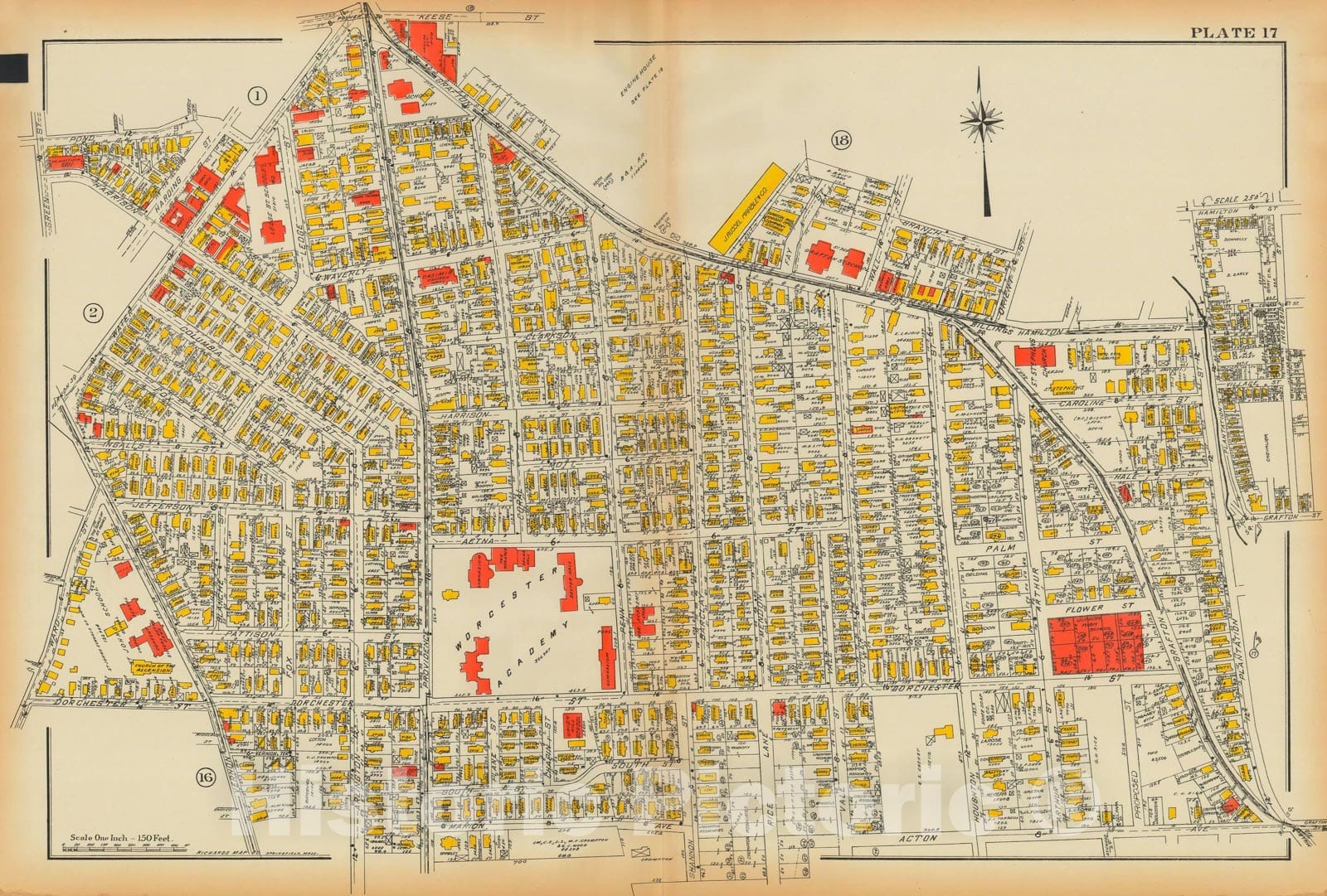 Historic Map : Atlas City of Worcester MA 1922 Plate 017 , Vintage Wall Art