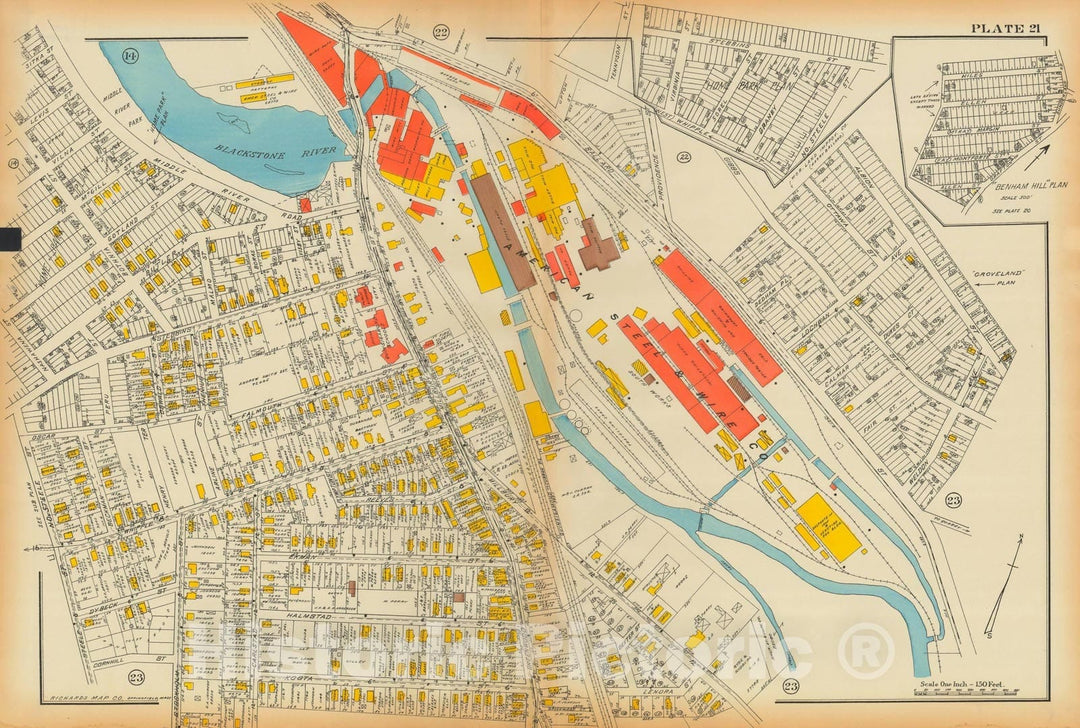 Historic Map : Atlas City of Worcester MA 1922 Plate 021 , Vintage Wall Art