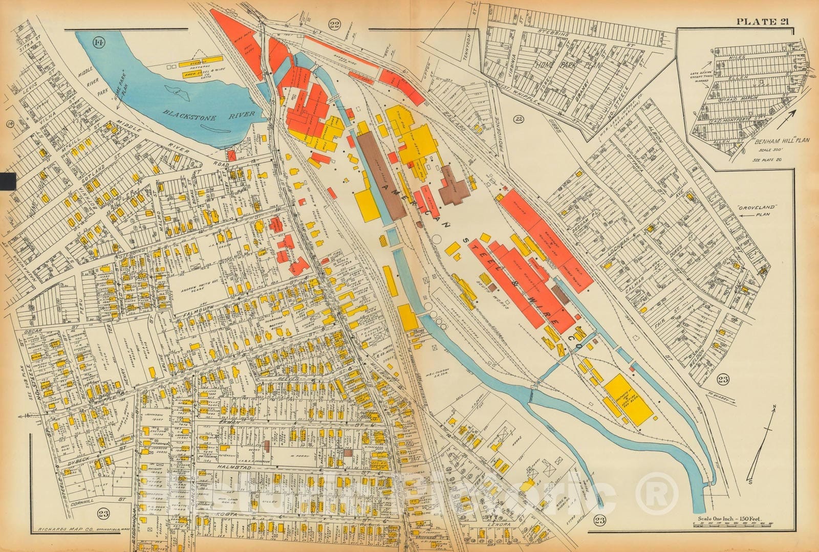 Historic Map : Atlas City of Worcester MA 1922 Plate 021 , Vintage Wall Art