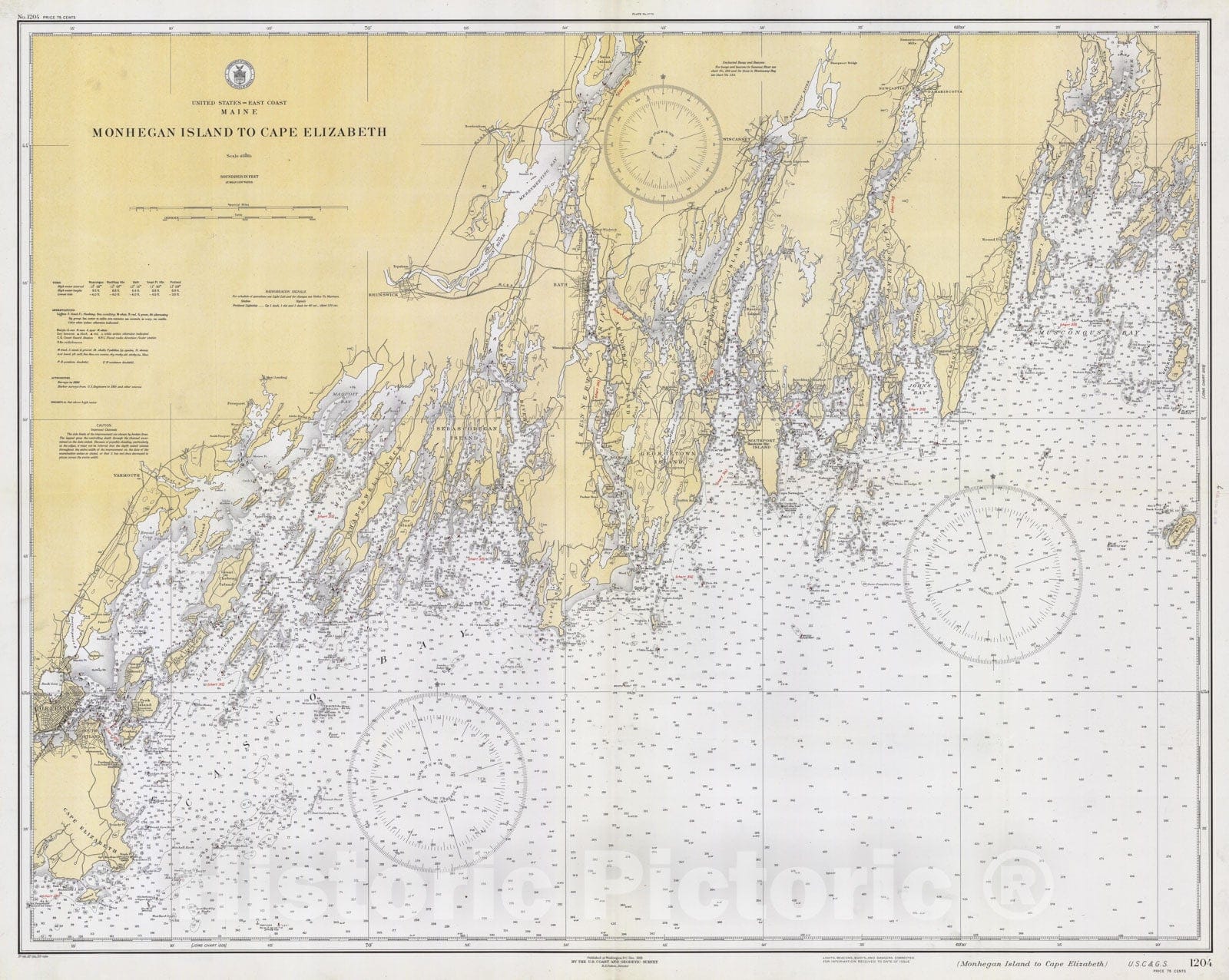 Historic Coastal Charts - Maine: Monhegan Island to Cape Elizabeth
