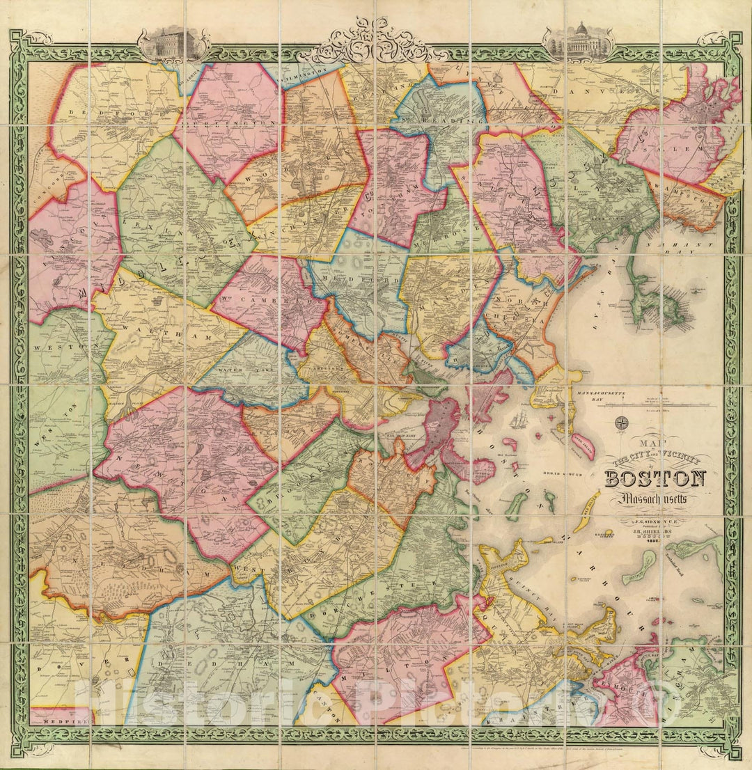 Historic Map : Boston 1852 , Vintage Wall Art