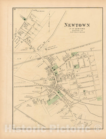 Historic Map : Atlas of Long Island, New York, Newtown & Queens 1873 , Vintage Wall Art