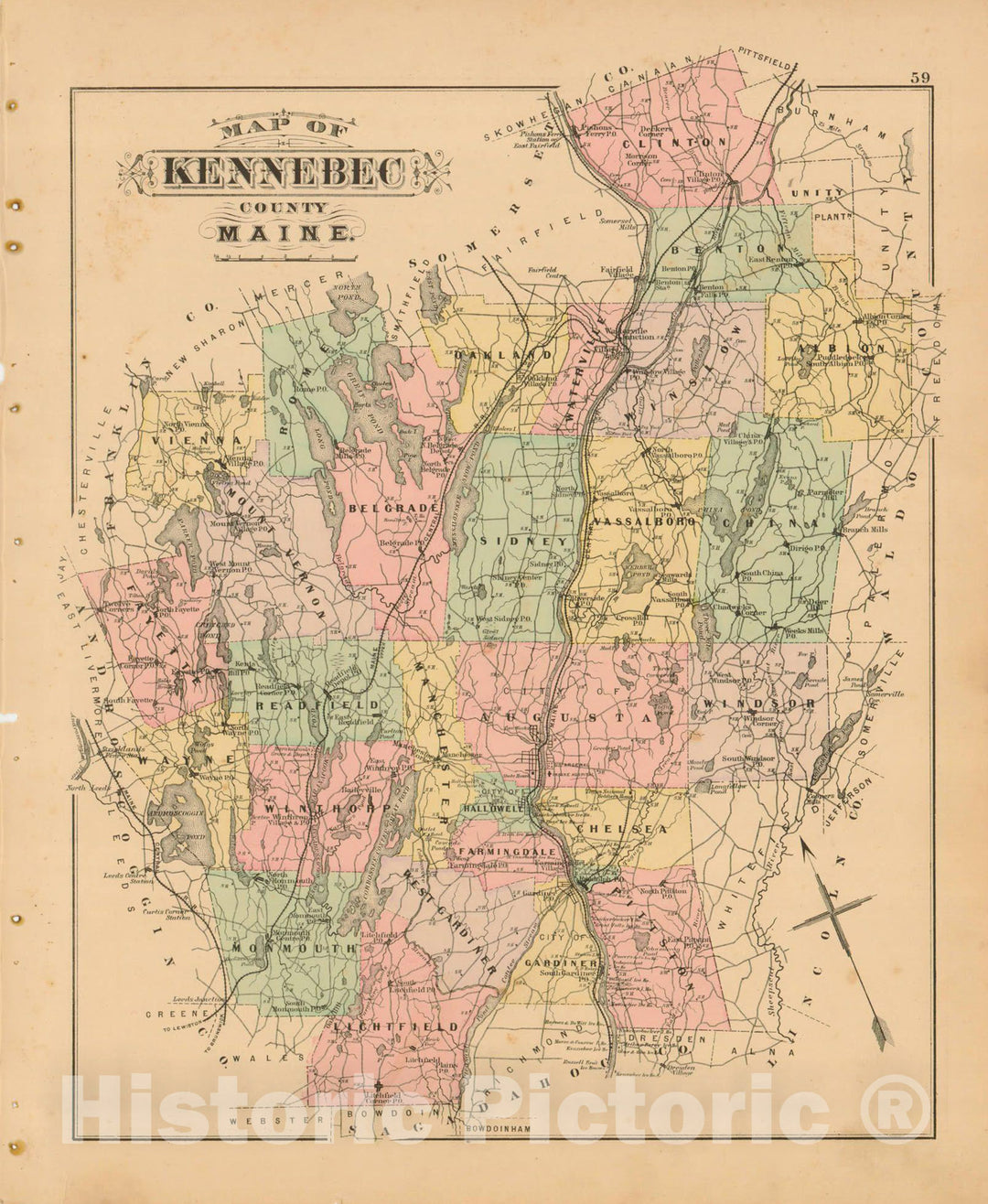 Historic Map : Atlas State of Maine, Kennebec 1894-95 , Vintage Wall Art