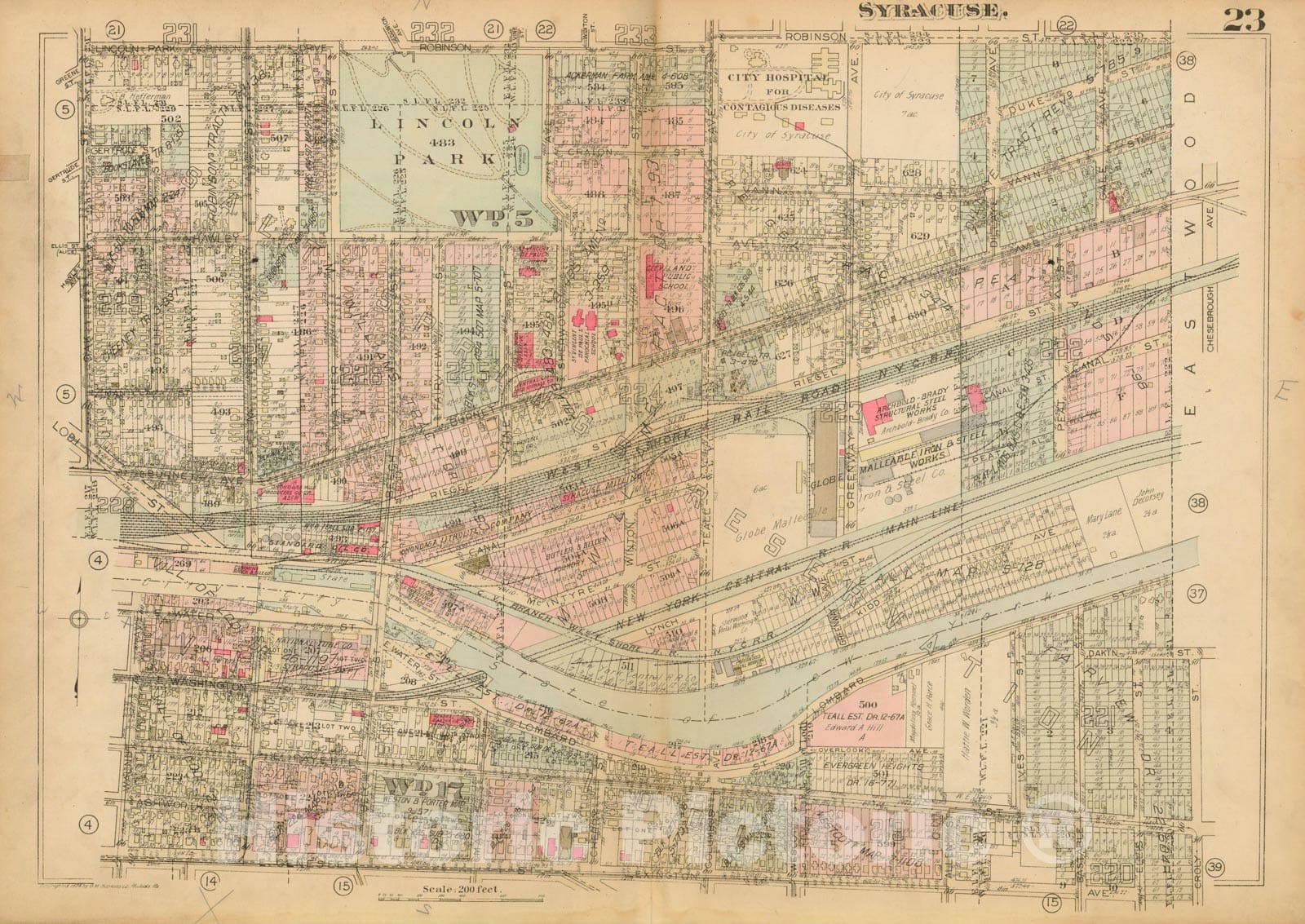 Historic Map : Atlas City of Syracuse, NY and Suburbs, Syracuse 1924 Plate 023 , Vintage Wall Art