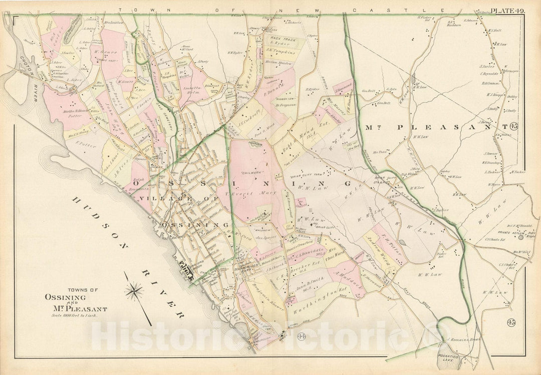 Historic Map : Atlas of Westchester County, Mount Pleasant & Ossining 1901 Plate 049 , Vintage Wall Art