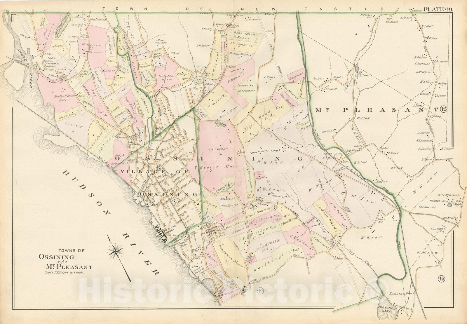 Historic Map : Atlas of Westchester County, Mount Pleasant & Ossining 1901 Plate 049 , Vintage Wall Art
