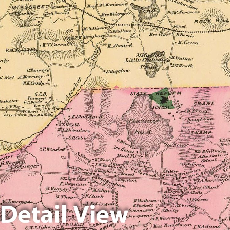 Historic Map : Atlas of Worcester County, Massachsuetts, Northborough & Westborough 1870 , Vintage Wall Art