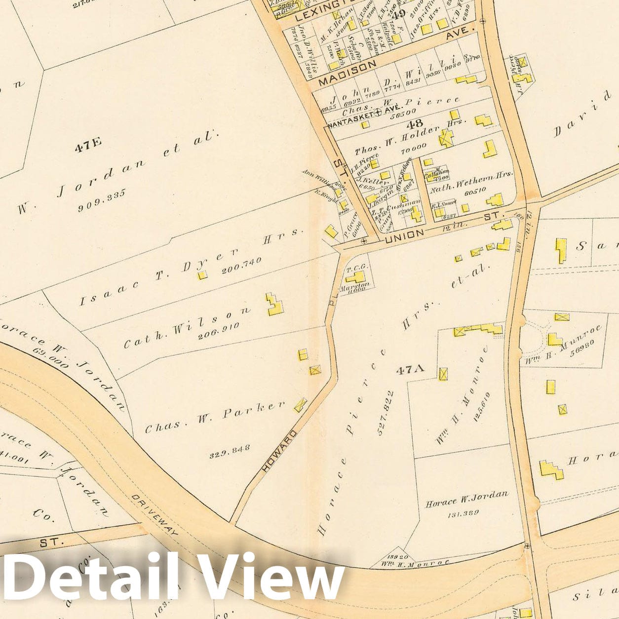 Historic Map : Atlas Town of Brookline, Brighton & Brookline 1888 Plate T , Vintage Wall Art
