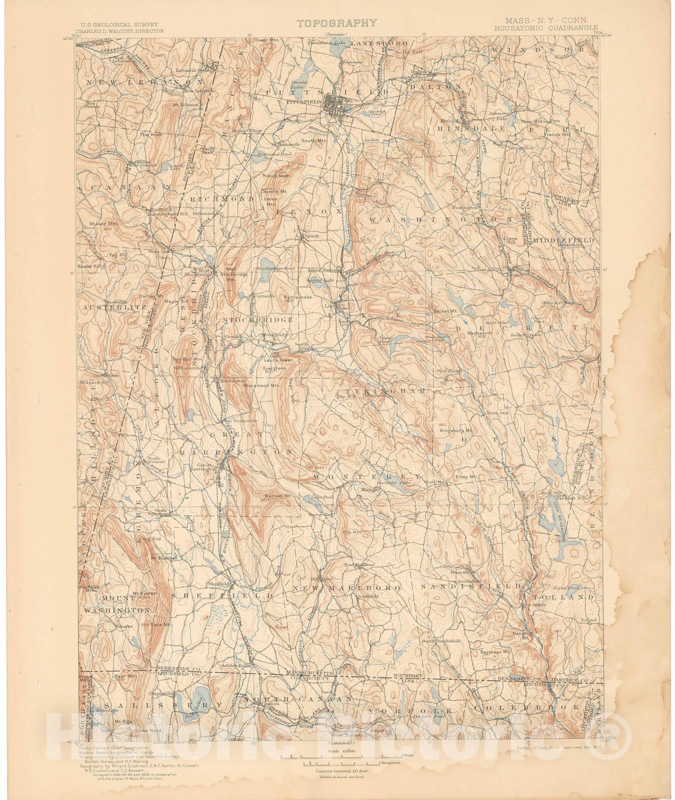 Historic Map : Berkshire County 1905 Topographic Map , Vintage Wall Art
