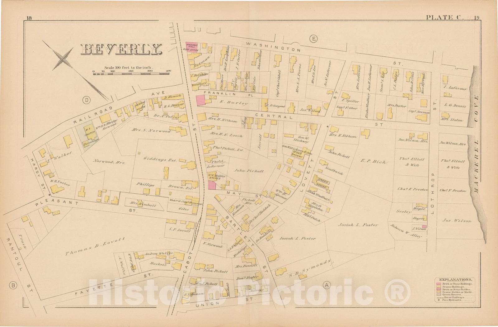 Historic Map : Atlas of Beverly, MA, Beverly 1880 Plate C , Vintage Wall Art