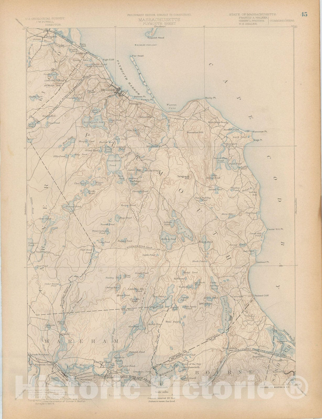 Historic Map : Atlas of Massachusetts, Bourne & Cape Cod & Kingston & Plymouth 1890 Page 45 , Vintage Wall Art