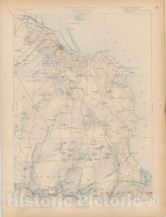 Historic Map : Atlas of Massachusetts, Bourne & Cape Cod & Kingston & Plymouth 1890 Page 45 , Vintage Wall Art