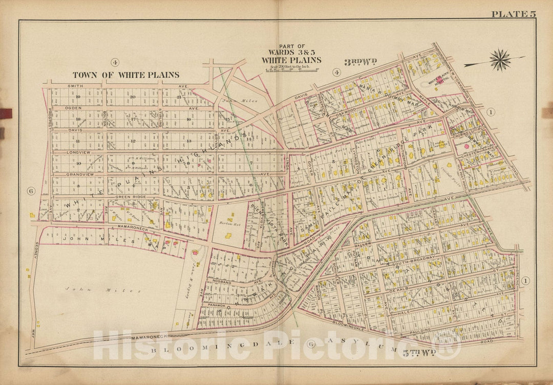 Historic Map : Atlas of Westchester County, NY, Vol. 1, White Plains 1910 Plate 005 , Vintage Wall Art