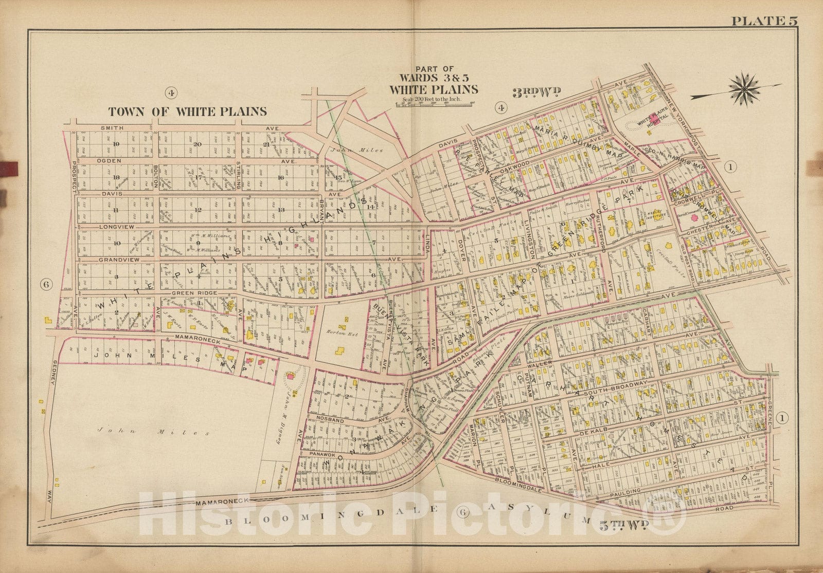 Historic Map : Atlas of Westchester County, NY, Vol. 1, White Plains 1910 Plate 005 , Vintage Wall Art