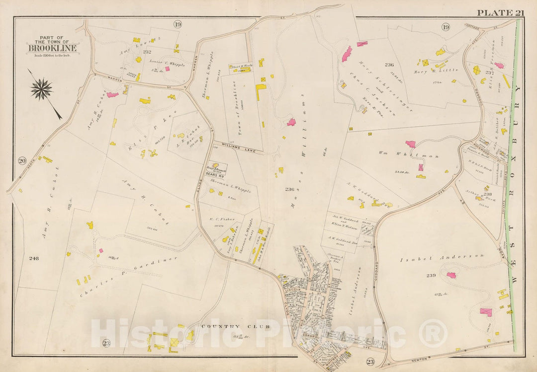 Historic Map : Atlas Town of Brookline, Brookline 1907 Plate 021 , Vintage Wall Art