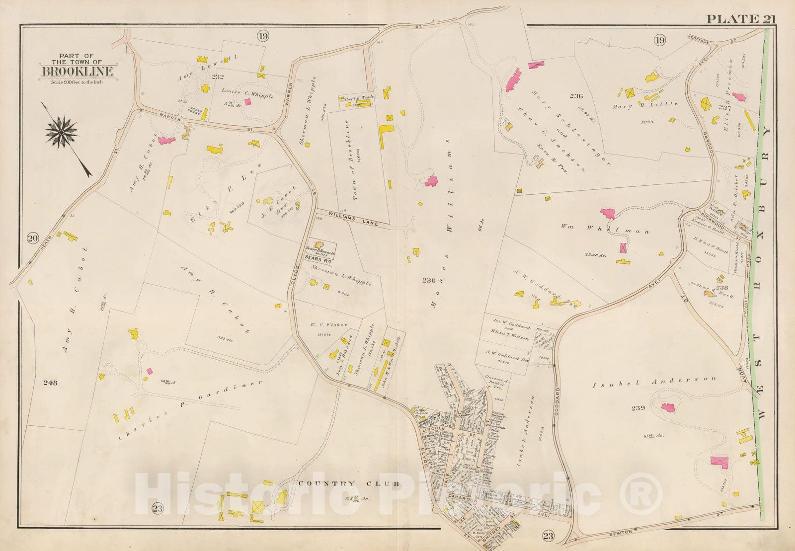 Historic Map : Atlas Town of Brookline, Brookline 1907 Plate 021 , Vintage Wall Art