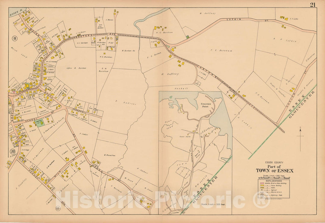 Historic Map : Atlas Towns of Topsfield, Ipswich, Essex, Hamilton and Wenham, Essex County, MA, Essex 1910 Plate 021 , Vintage Wall Art
