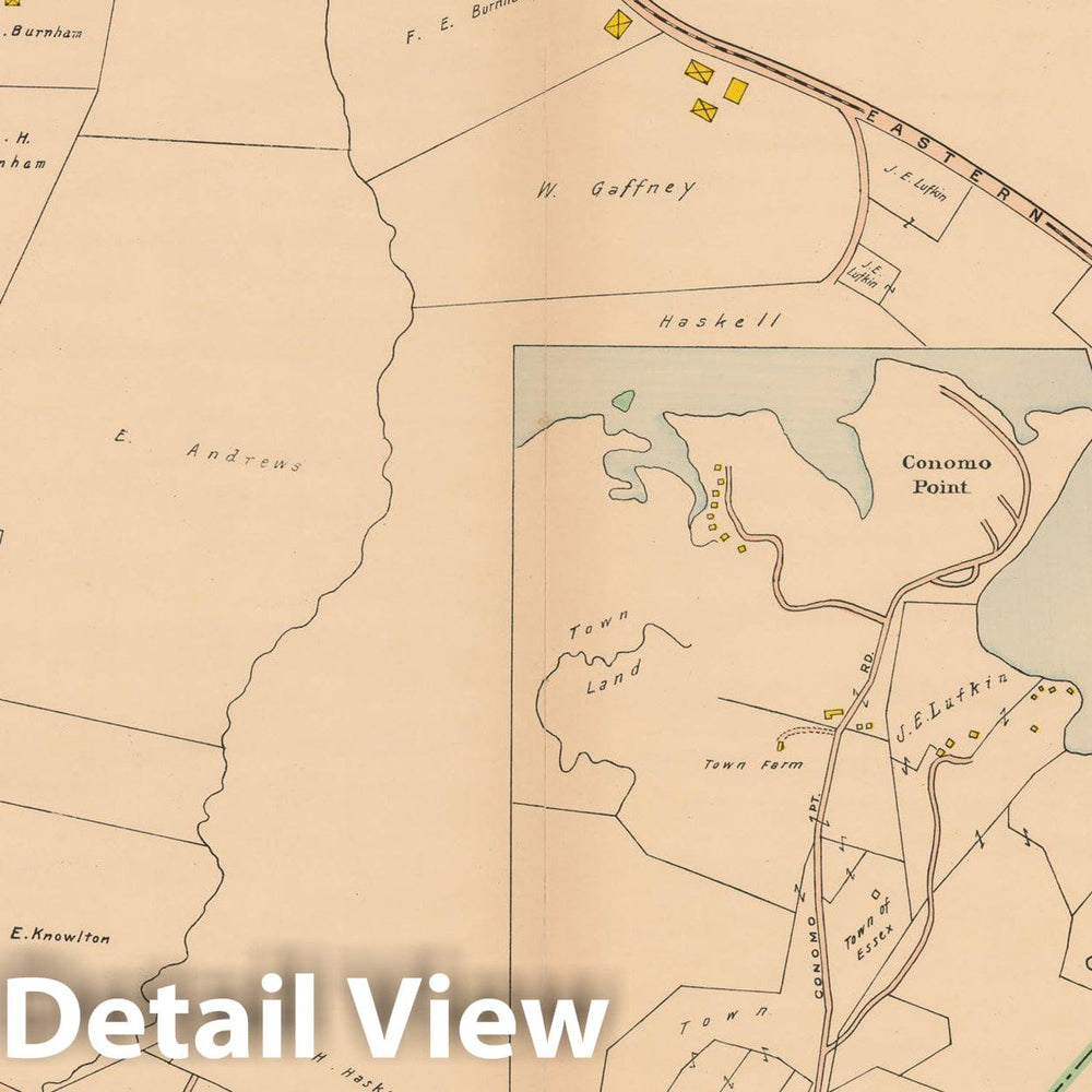 Historic Map : Atlas Towns of Topsfield, Ipswich, Essex, Hamilton and Wenham, Essex County, MA, Essex 1910 Plate 021 , Vintage Wall Art