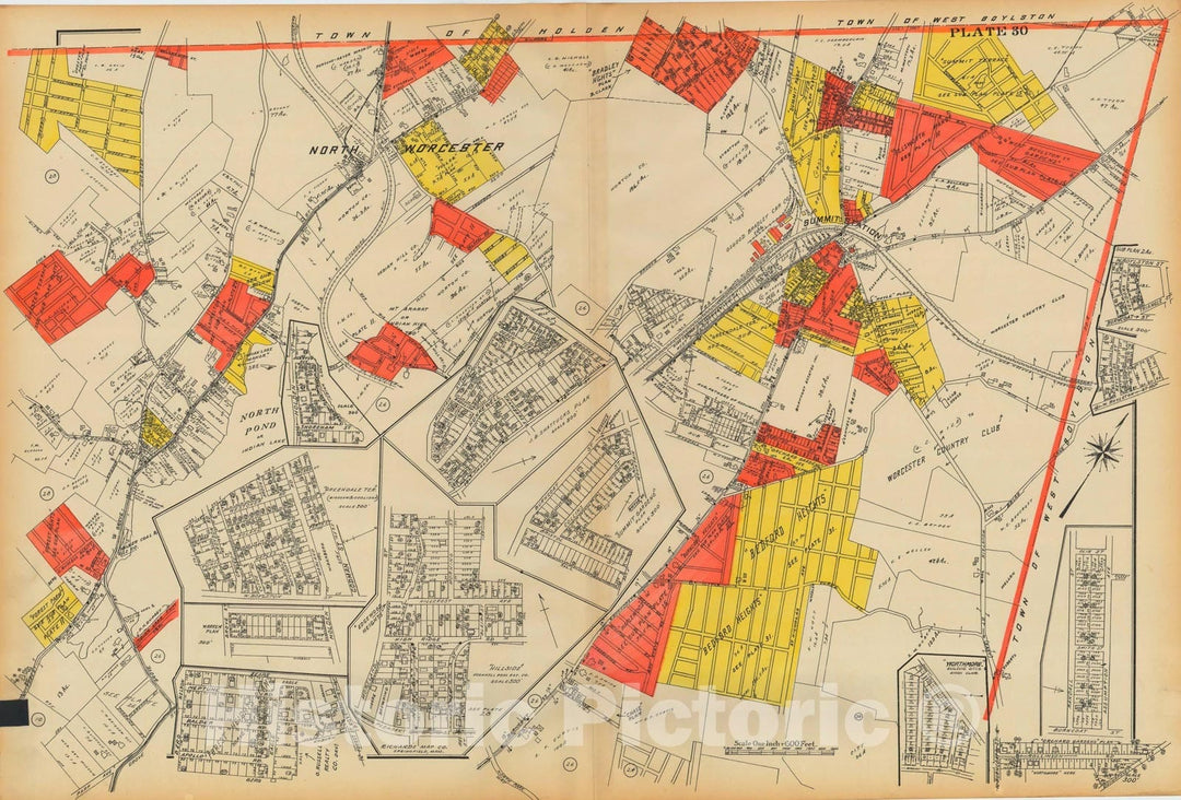 Historic Map : Atlas City of Worcester MA 1922 Plate 030 , Vintage Wall Art