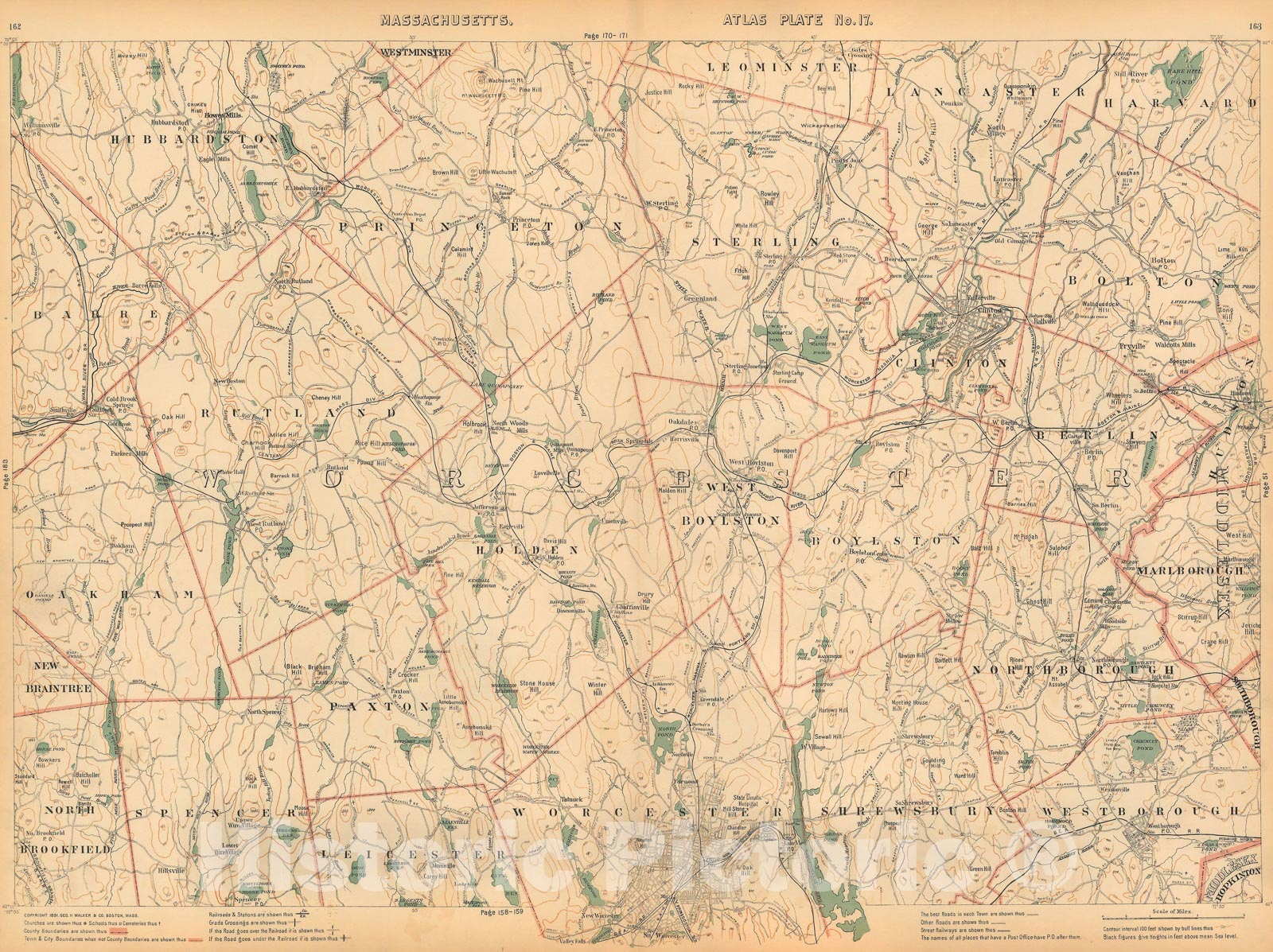 Historic Map : Atlas of Massachusetts, Berlin & Bolton & Boylston & Holden & Northborough & Paxton & Princeton & Rutland 1891 Plate 017 , Vintage Wall Art