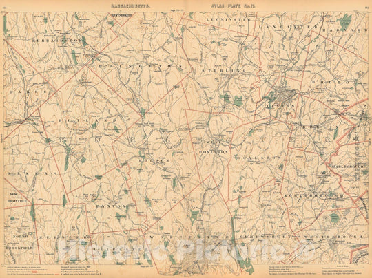 Historic Map : Atlas of Massachusetts, Berlin & Bolton & Boylston & Holden & Northborough & Paxton & Princeton & Rutland 1891 Plate 017 , Vintage Wall Art