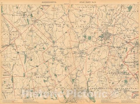 Historic Map : Atlas of Massachusetts, Berlin & Bolton & Boylston & Holden & Northborough & Paxton & Princeton & Rutland 1891 Plate 017 , Vintage Wall Art