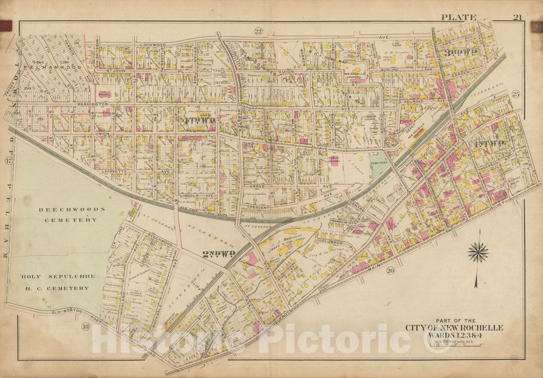 Historic Map : Atlas of Westchester County, NY, Vol. 1, New Rochelle 1910 Plate 021 , Vintage Wall Art