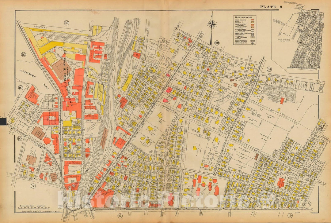 Historic Map : Atlas City of Worcester MA 1922 Plate 008 , Vintage Wall Art