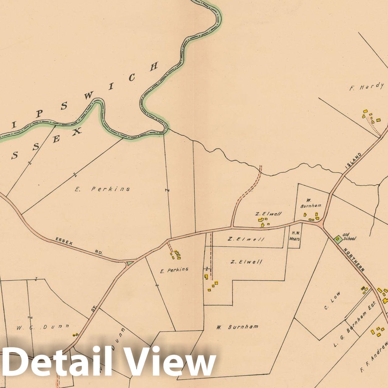 Historic Map : Atlas Towns of Topsfield, Ipswich, Essex, Hamilton and Wenham, Essex County, MA, Essex 1910 Plate 022 , Vintage Wall Art