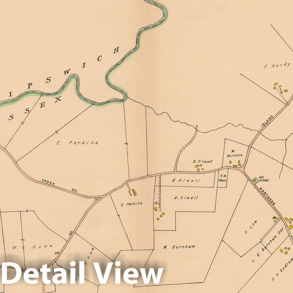 Historic Map : Atlas Towns of Topsfield, Ipswich, Essex, Hamilton and Wenham, Essex County, MA, Essex 1910 Plate 022 , Vintage Wall Art