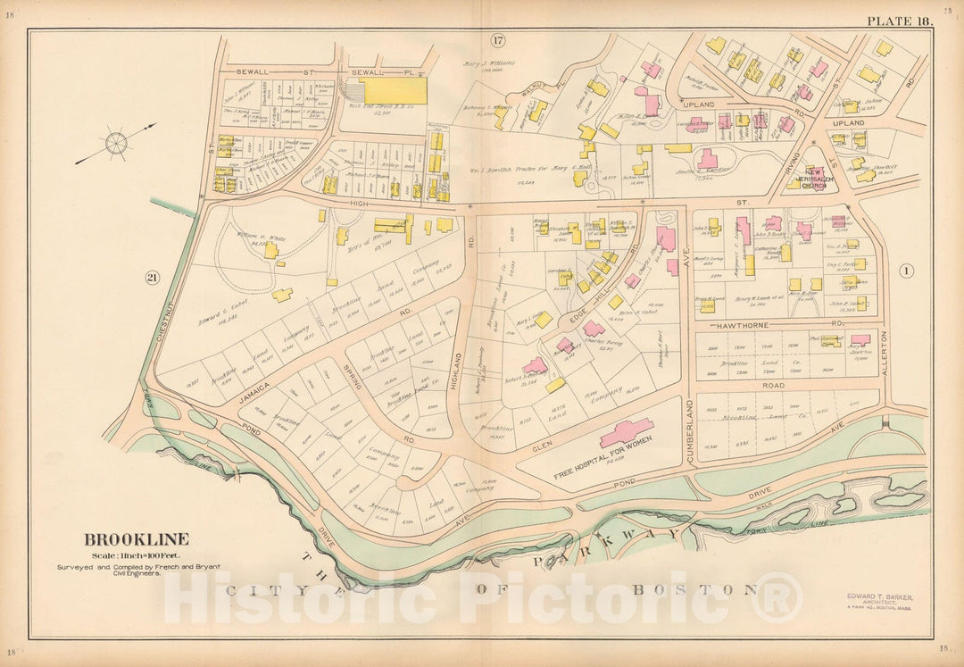 Historic Map : Atlas Town of Brookline, Brookline 1897 Plate 018 , Vintage Wall Art