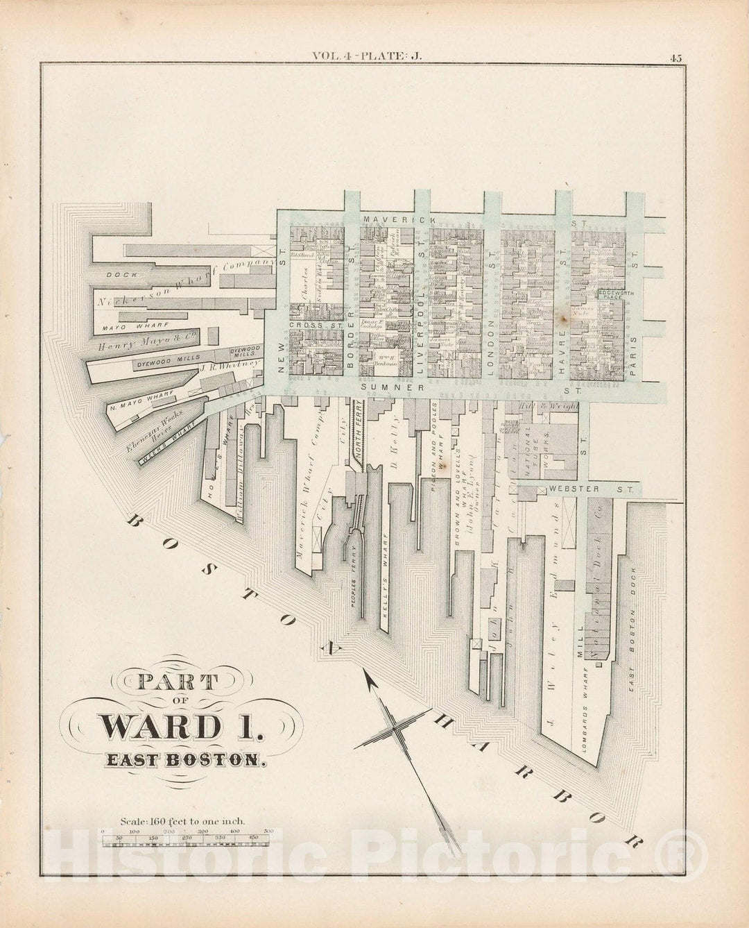 Historic Map : Atlas of county of Suffolk, MA Vol. 4, East Boston 1874 Plate J , Vintage Wall Art