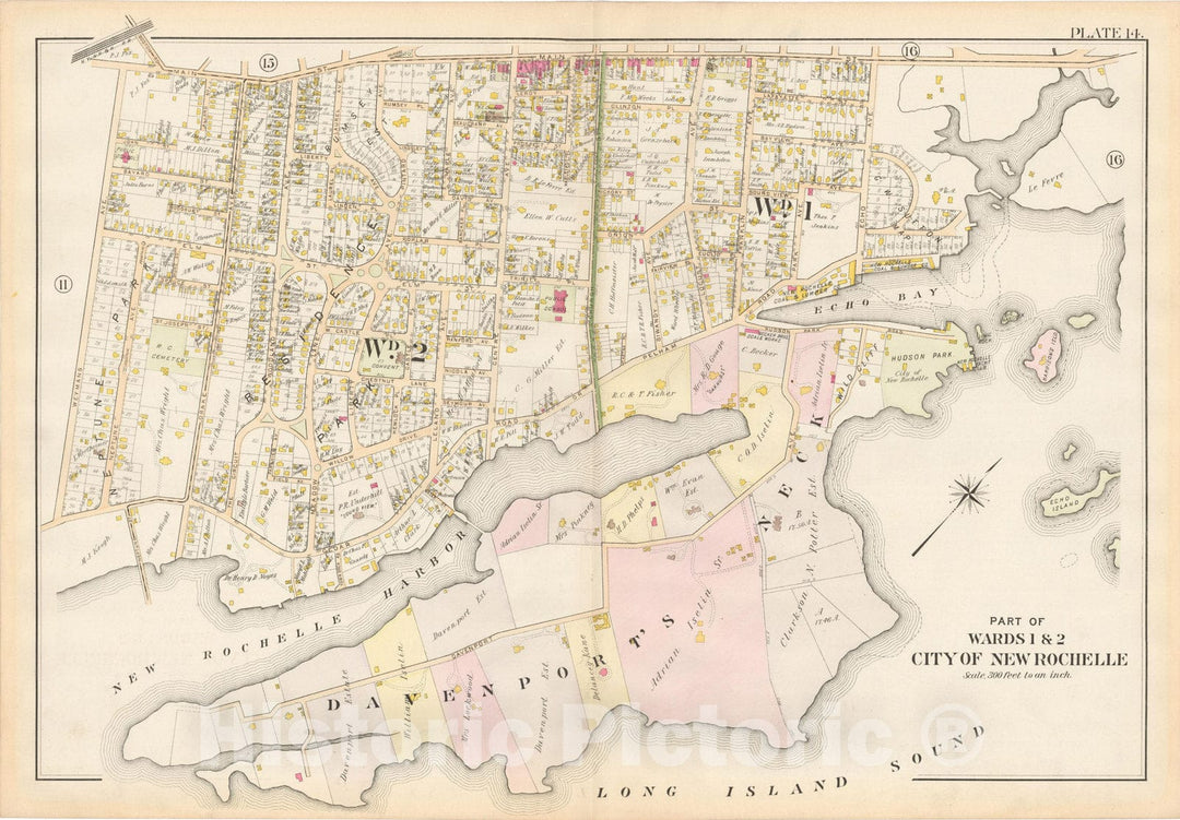 Historic Map : Atlas of Westchester County, New Rochelle 1901 Plate 014 , Vintage Wall Art