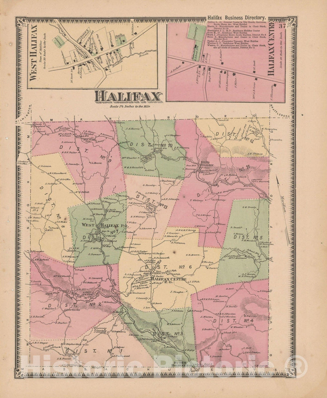 Historic Map : Atlas of Windham County, VT, Halifax 1869 , Vintage Wall Art