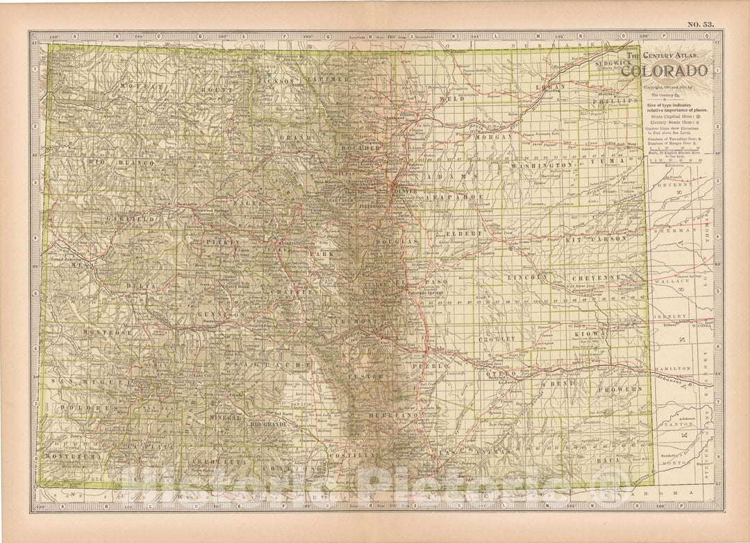 Historic Map : Colorado 1914 , Century Atlas of the World, Vintage Wall Art