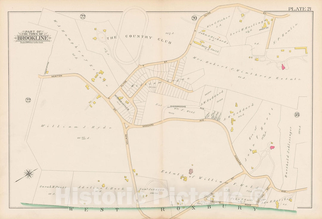 Historic Map : Atlas Town of Brookline, Brookline 1893 Plate 021 , Vintage Wall Art