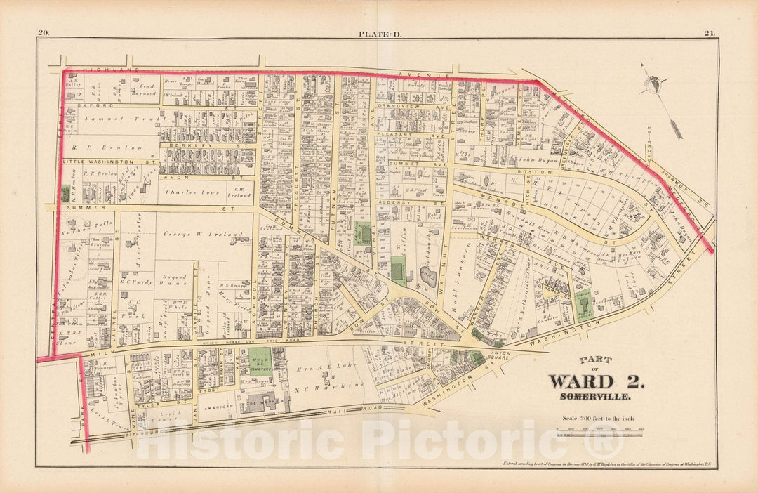 Historic Map : Atlas City of Somerville, Somerville 1874 Plate D , Vintage Wall Art