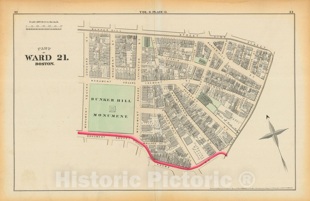 Historic Map : Atlas County of Suffolk, Massachusetts Vol. 6, Charlestown 1875 Plate G , Vintage Wall Art