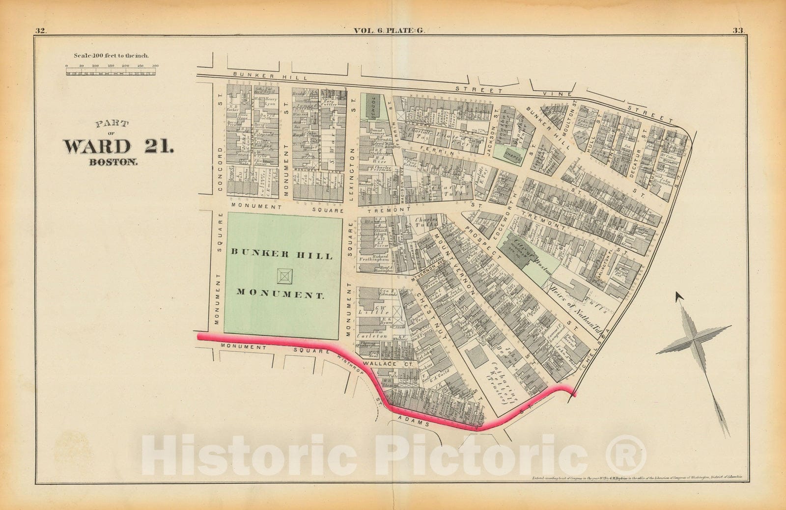 Historic Map : Atlas County of Suffolk, Massachusetts Vol. 6, Charlestown 1875 Plate G , Vintage Wall Art