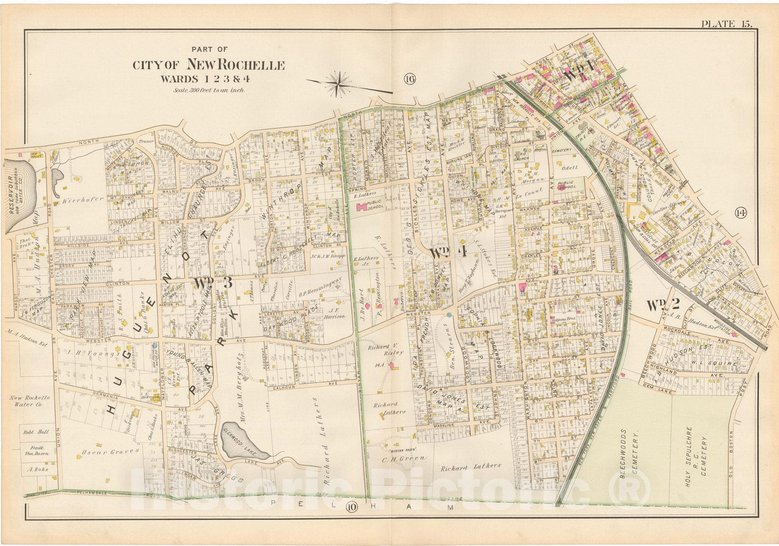 Historic Map : Atlas of Westchester County, New Rochelle 1901 Plate 015 , Vintage Wall Art