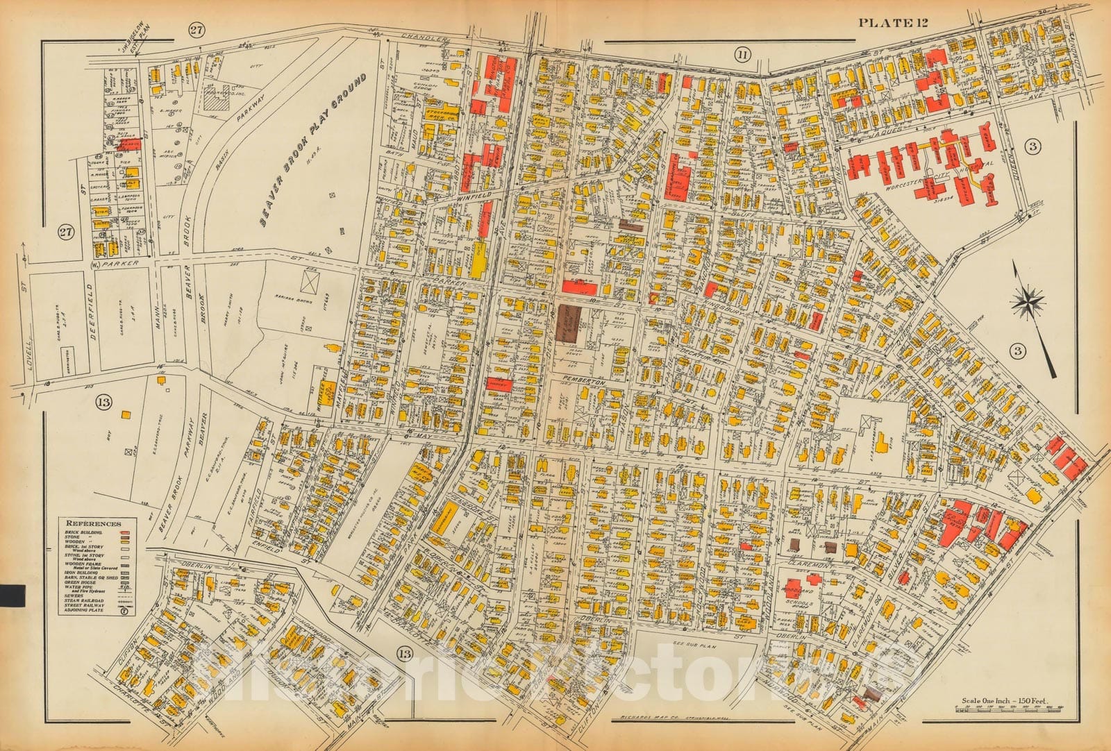 Historic Map : Atlas City of Worcester MA 1922 Plate 012 , Vintage Wall Art
