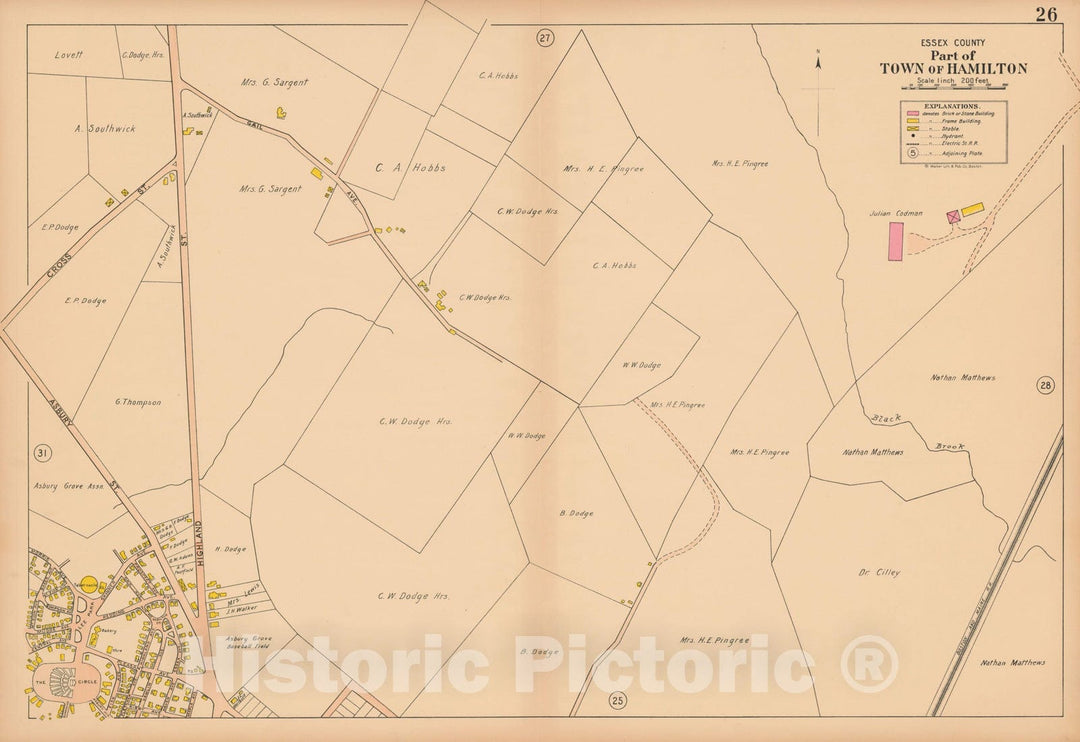 Historic Map : Atlas Towns of Topsfield, Ipswich, Essex, Hamilton and Wenham, Essex County, MA, Hamilton 1910 Plate 026 , Vintage Wall Art